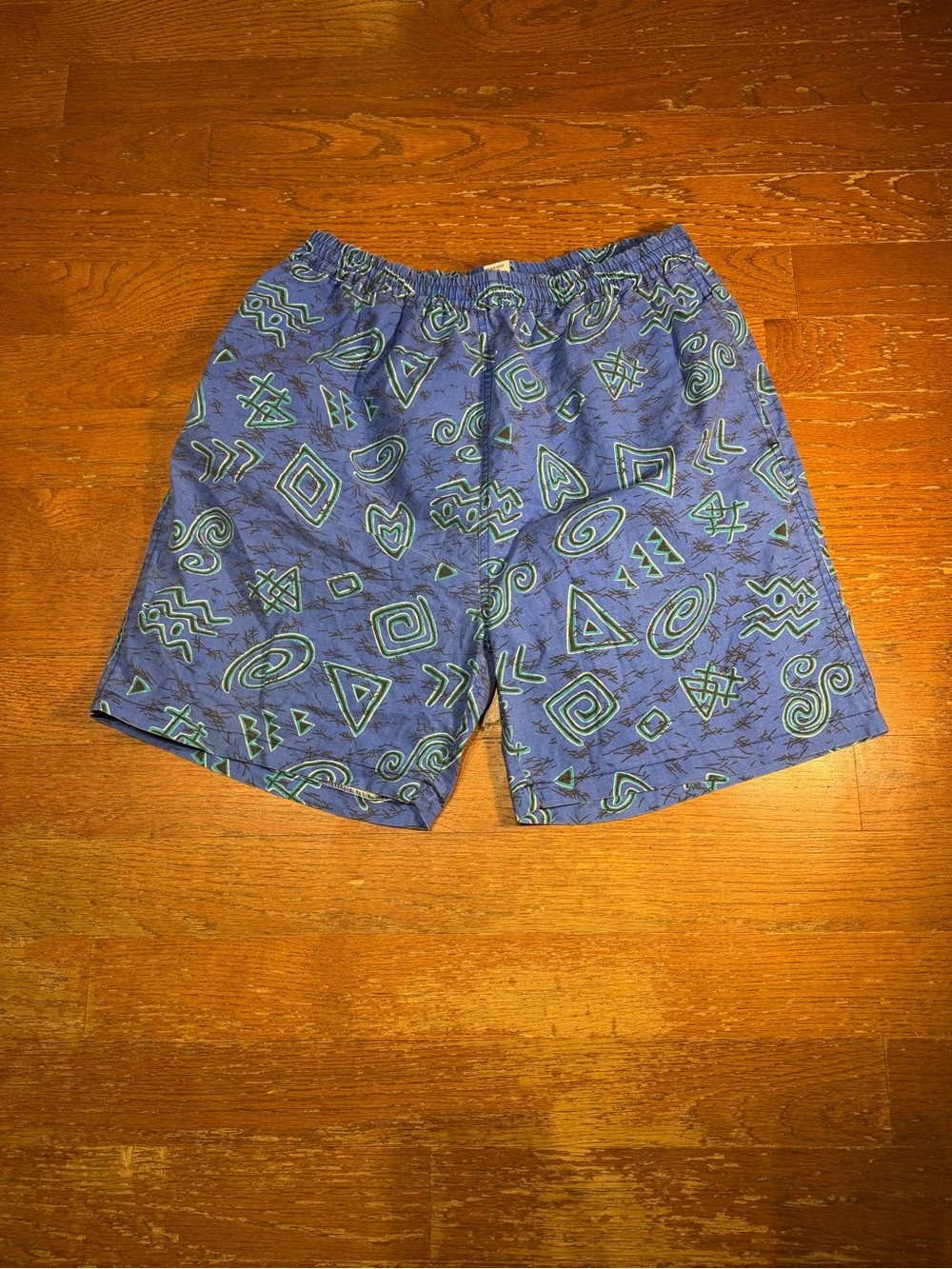 90s Vintage Geometric Patterned Graphic Swim Shorts